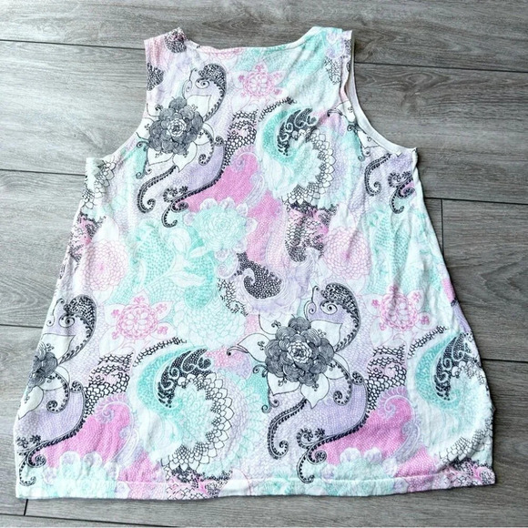 Talbots Multi Color Floral Mandala Linen Sleeveless Blouse Tank Top - Picture 11 of 14